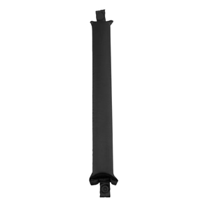 Close-up of a black heatless hair curler rod with snap button closure and soft fabric