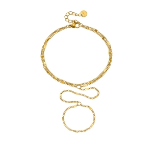 Minimalist gold-plated stainless steel double-layer chain ring bracelet hand harness