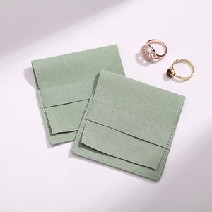 Premium light green microfiber suede jewelry pouches for rings and earrings storage