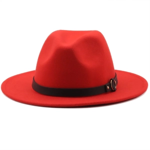 Fedora Hat Wool Felt Wide Brim Jazz Cap With Leather Belt Gold Ring Vintage British Style For Women Men