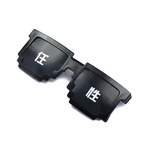 Close-up of black pixel-style Thug Life sunglasses with white Renxing character print