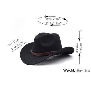 Classic black felt western cowboy hat with embossed leather band and size specifications