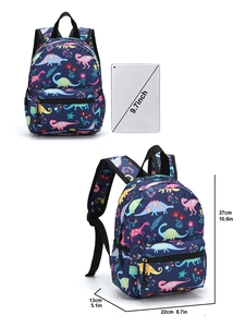 Detailed dimension guide for the 10.6-inch cartoon dinosaur kids backpack with size chart