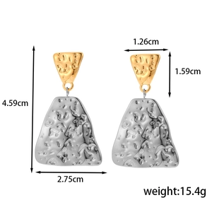 Two-tone geometric hammered titanium earrings with dimensions 4.59cm by 2.75cm