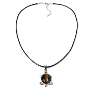 Collier avec pendentif tortue en pierre œil de tigre naturelle et cordon noir pour femmes