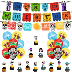 Set decorazioni festa Día de Muertos con striscioni, palloncini e cake topper
