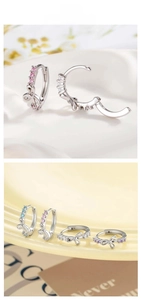 Detail of bow-shaped s925 silver earrings with colorful micro-pave cubic zirconia
