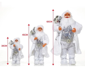 Three sizes of sequined Santa Claus figurines in 30cm, 45cm, and 60cm heights