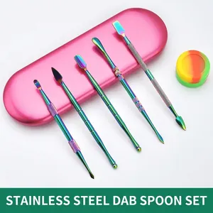 5-piece rainbow stainless steel wax carving tool set with storage case and silicone jar