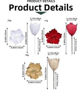 Detailed size chart showing 25cm diameter and stem measurements for Christmas glitter flowers