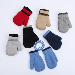Thick warm fleece-lined knitted mittens for toddlers in various multi-color options