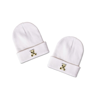 White winter knitted beanie with black Nothing letter print and urban graffiti design