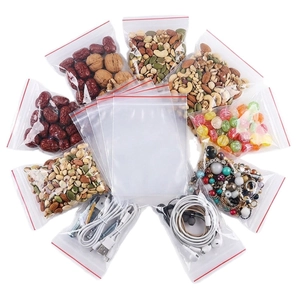 Transparent PE ziplock bags with red seal strip for food storage and small accessories