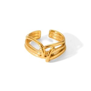 18K gold-plated stainless steel knot open ring with multi-layer wrap design for women