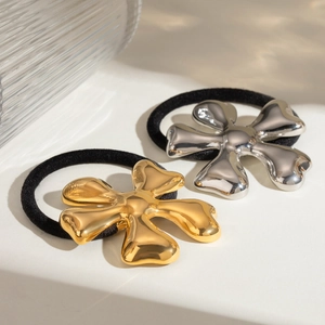 French Minimalist Irregular Flower Stainless Steel Hair Ties For Women High Elasticity Liquid Metal Metallic Hair Rope Hair Accessories