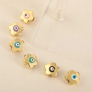 Perline a fiore in rame placcato con occhio smaltato in sei colori vivaci per DIY