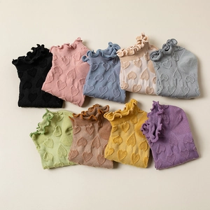 Morandi cotton socks set with ruffle cuffs and 3D heart jacquard in multiple colors