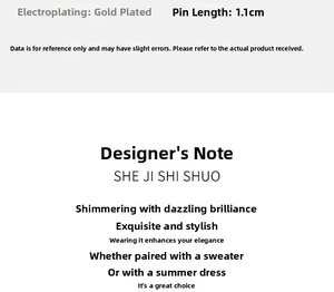 Technical specifications for gold plated S999 silver earrings featuring 1.1cm pin length