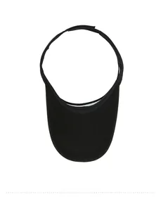 Detail view of the black sports sun visor's interior structure and white sweatband