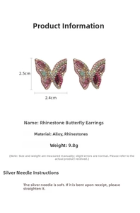 Detailed view of colorful butterfly stud earrings with dimensions 2.5cm by 2.4cm