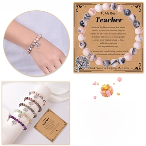 Bracelet Arbre de Vie en pierre naturelle avec cartes de remerciement pour profs