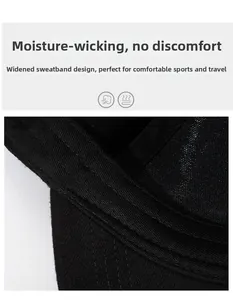 Detail of wide moisture-wicking sweatband inside the black cotton baseball cap
