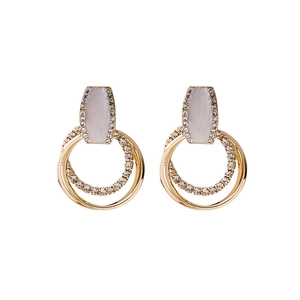 Elegant gold double hoop earrings with rectangular white crystal studs for women