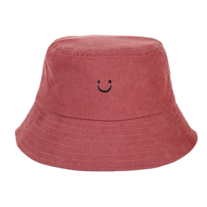 Chapeau bob en velours côtelé rose avec broderie smiley noir pour l'hiver froid