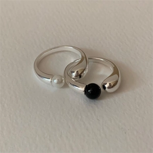 Adjustable Open Ring 925 Sterling Silver Artificial Pearl Bead Minimalist Geometric Design For Women Elegant Jewelry Accessory