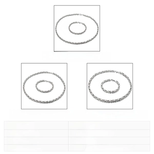Stainless steel Byzantine chain set showing 4mm, 5mm and 6mm thickness specifications