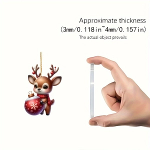 Detail view of 2D acrylic Christmas reindeer pendant showing the 3mm to 4mm thickness