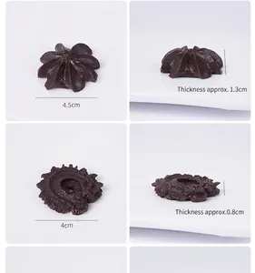 Detailed views of faux chocolate cookies models showing dimensions and petal textures