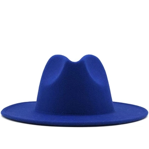 Classic royal blue wool felt fedora hat with wide flat brim and structured crown