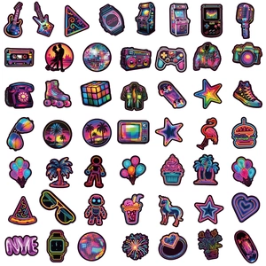 Retro neon graffiti stickers featuring vintage 80s icons for laptop and DIY decoration