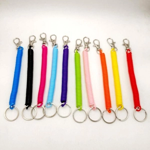 Set of 11 colorful plastic spiral spring keychains with metal snap hooks and rings