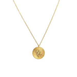Chic 925 silver gold-plated snake pendant necklace with a textured round disk design
