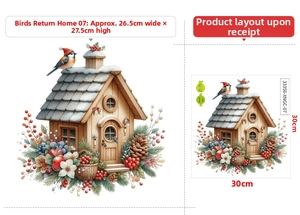 Detail of Christmas birdhouse wall sticker made of PVC with bird and holly berries