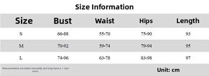Detailed size chart for floral slit summer dress including bust, waist and hip measurements