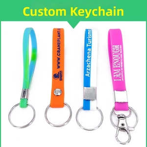 Detailed view of colorful custom silicone wristbands with secure metal keyrings