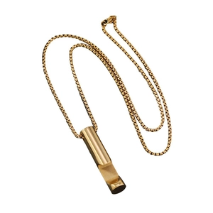 Minimalist gold stainless steel necklace featuring a geometric cylinder pendant on box chain