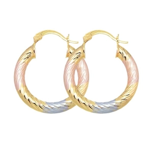 Dreifarbige gedrehte Creolen aus vergoldetem Messing in Gold, Roségold und Silber für Damen