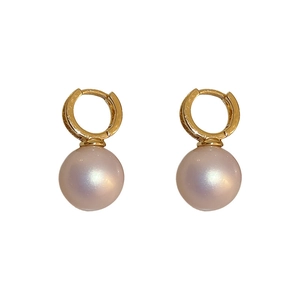 French vintage style gold hoop earrings with zircon and dangling white pearls