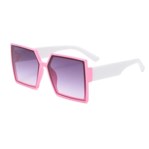 Kids vintage oversized square sunglasses with pink frame, white temples and gradient lenses