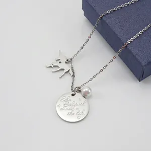 Collier Pendentif Licorne Acier Inoxydable Disque Citation Inspirante Künstliche Perle D'imitation Argenté Bijoux Pour Femmes