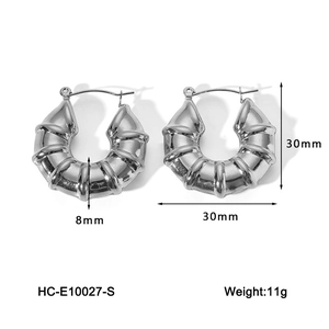 Silver hollow bamboo hoop earring dimensions 30mm diameter with 8mm thickness detail