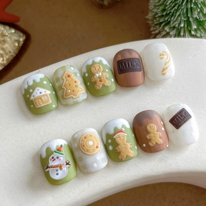 3D Christmas gingerbread man embossed nail stickers with snowmen and tree designs