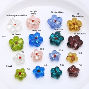 Colorful glass flower beads for DIY jewelry making in sixteen vibrant colors and two sizes