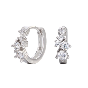 S925 sterling silver geometric hoop earrings with sparkling cubic zirconia inlay