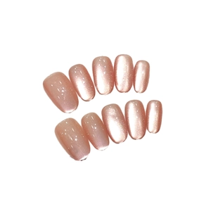 Unghie finte fatte a mano champagne cat-eye con forma naturale quadrata-ovale