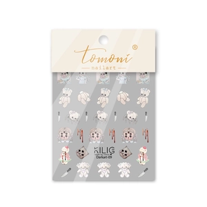 Detailed view of Darkart-09 nail stickers featuring dark gothic teddy bears and motifs